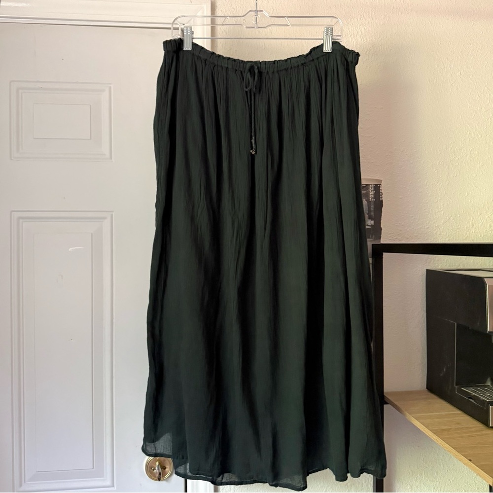 TOKYO DENIM BANK black‎ cotton gauze sheer lined elastic waist midi skirt